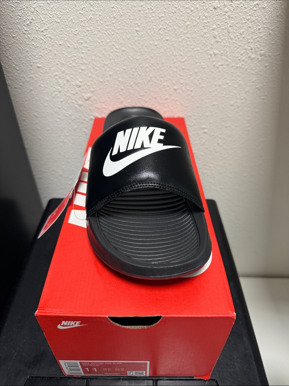 Nike Black Slide Sandal with Red Box Accent